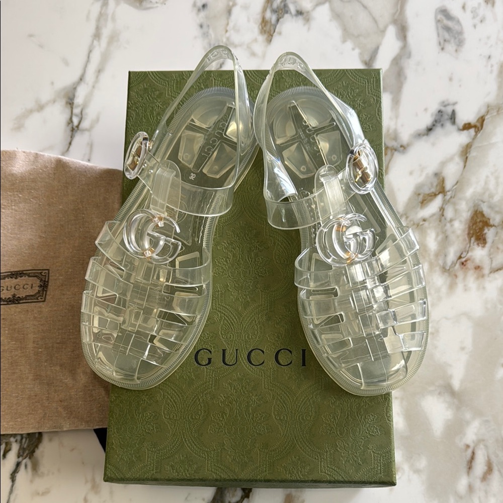 New with box- Gucci Transparent Jelly Fisherman Sandals, size 35
